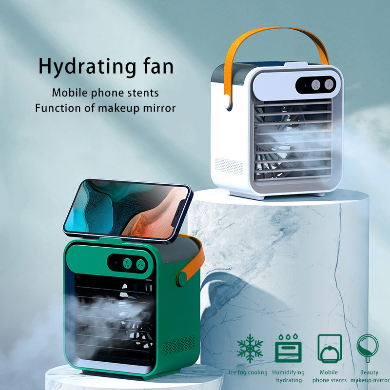Portable USB Air Cooler with Mobile Phone Holder and Spray Function